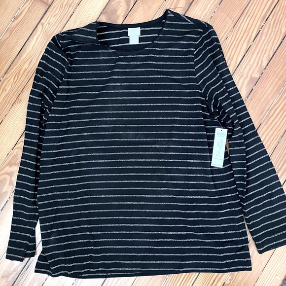NWT Black long sleeve t-shirt with gold stripes - Picture 1 of 4